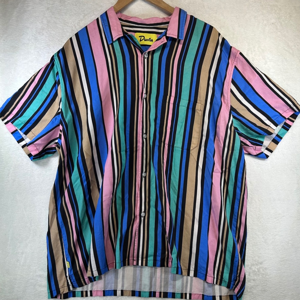 Duvin Design Traveler Cabana Shirt 2XL Men's Striped Tencel Linen Resortwear‎